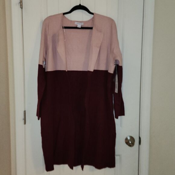 NEW Liz Claiborne Rose Quartz Burgundy Open Cardigan Sweater Size XL - Picture 1 of 7